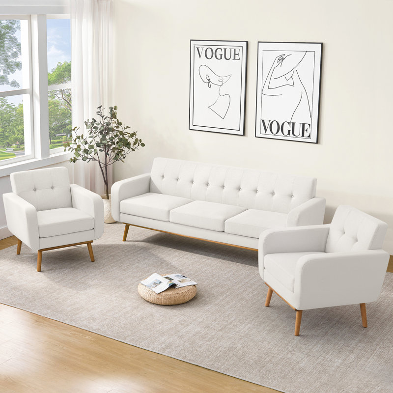 3 Piece Living Room Sofa Set, Beige