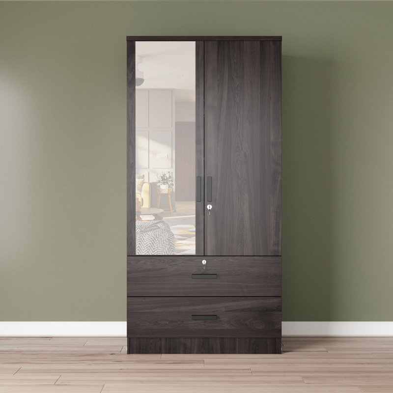 Armoire à miroir 2 portes et 2 tiroirs Majoch, Tabac