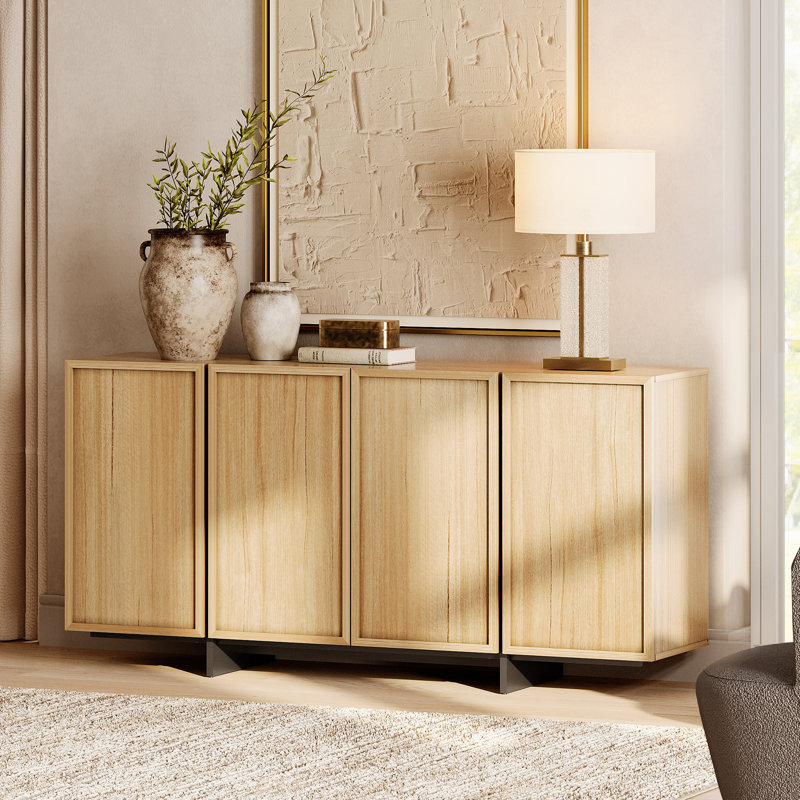 Maisonet Modern TV Stand For Tvs Up To 75", Wooden Entertainment Center TV Console With 4 Door Closed Storage And T-Shaped Wood Legs, Media Console Cabinet For Living Room, Bedroom, 