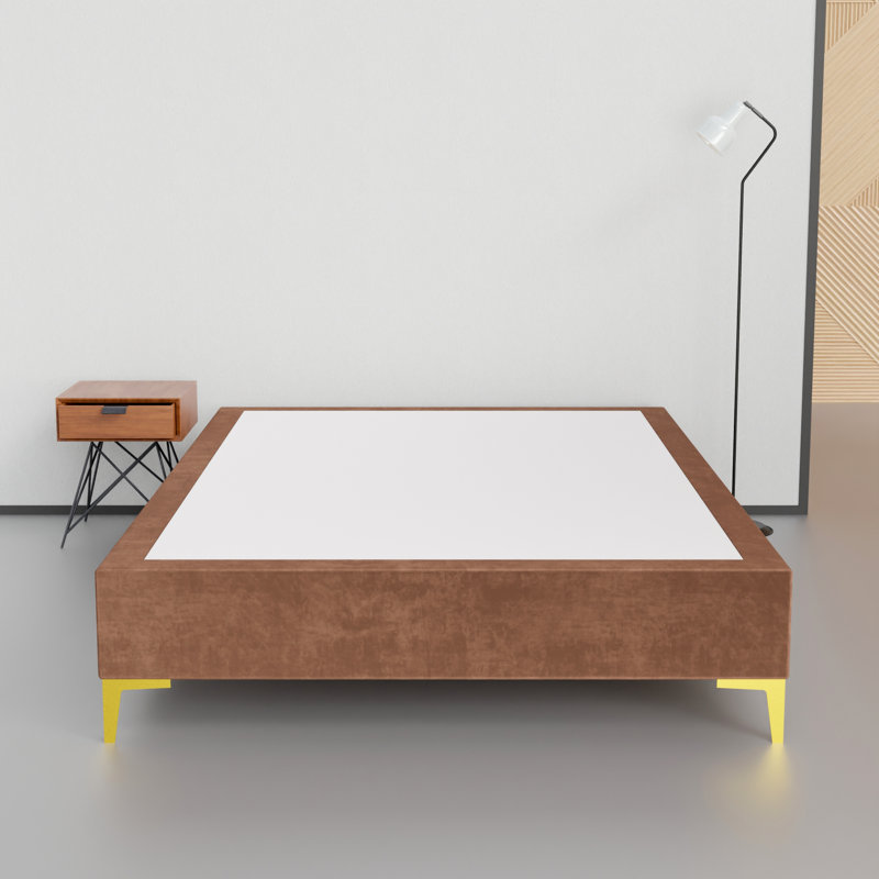 Karvin 15" Premium Velvet Material Wood Box Spring/Bed Frame, Durable, Stylish, Multi Color, California King, Brown