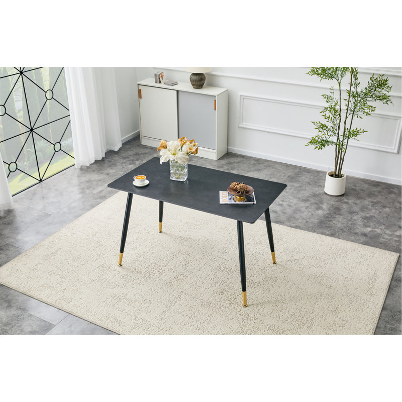 Table de salle à manger rectangulaire moderne, plateau de table en pierre frittée de qualité supérieure avec base en métal robuste, table de salle à manger et de cuisine résistante à la chaleur et aux égratignures (1 table)