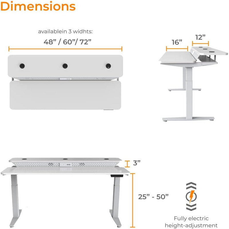 PowerLift Split-Level Electric Height Adjustable Standing Desk with USB and Power Outlets, 48" W x 30" D, Black