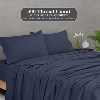 Royale Linens 300 Thread Count 100% Long Staple Combed Cotton Flat Sheet - Super Soft - Top Sheets - Flat Sheet Sold Separately - Breathable, Cool & Crisp Percale Sheets Only
