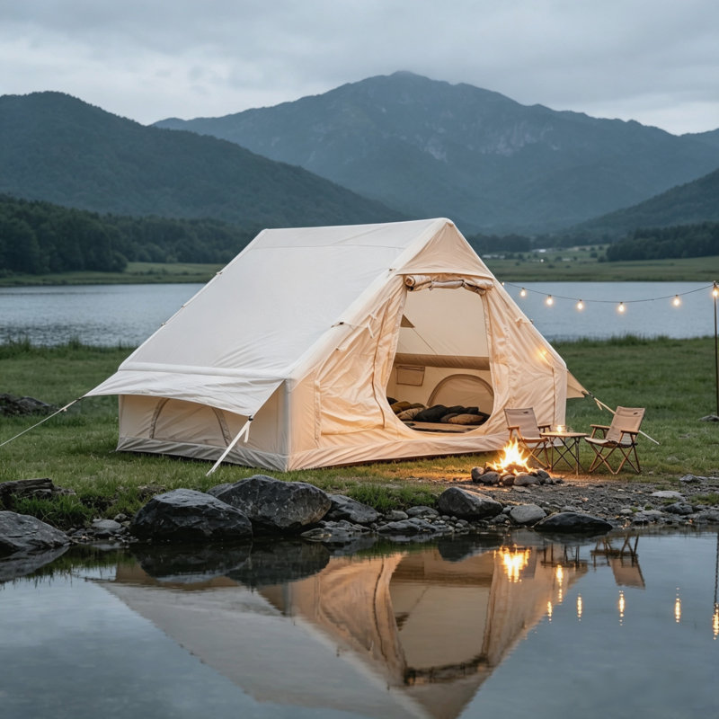 Tente de chalet gonflable imperméable et coupe-vent Glamping, tente Oxford 4 saisons à installation facile avec pompe à main, panneaux grillagés et orifice de cheminée