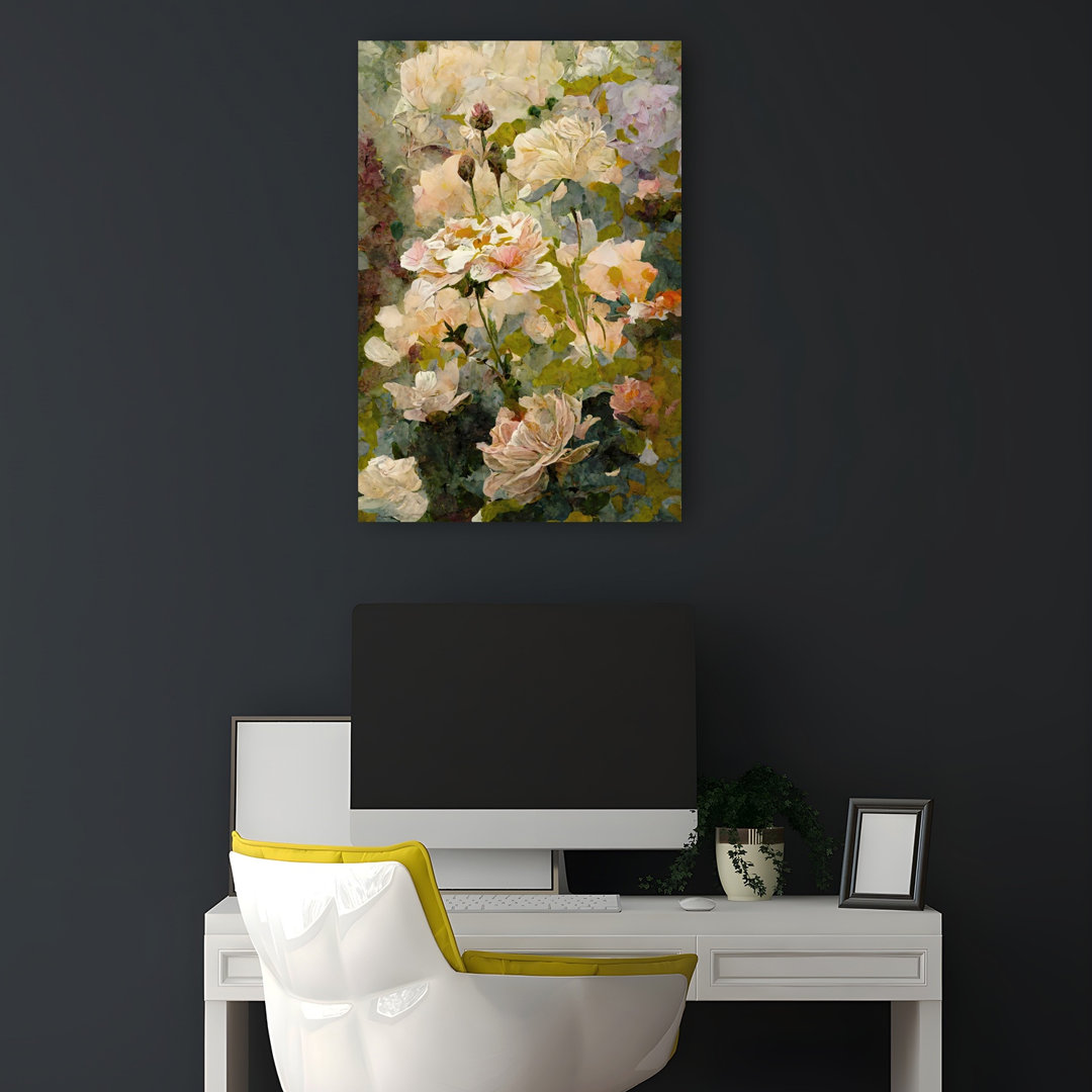 Roses And Buds Spring Garden Abstract Contemporary Delicate Peony Nature Wall Art Print