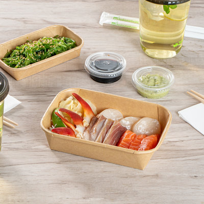 Restaurantware-Matsuri Vision 6.6 x 4.6 x 1.5 Inch Sushi Trays, 50 Greaseproof Sushi Packaging Boxes - Lids Sold Separately, Disposable, Kraft Paper Sushi Containers, For Appetizers Or Desserts
