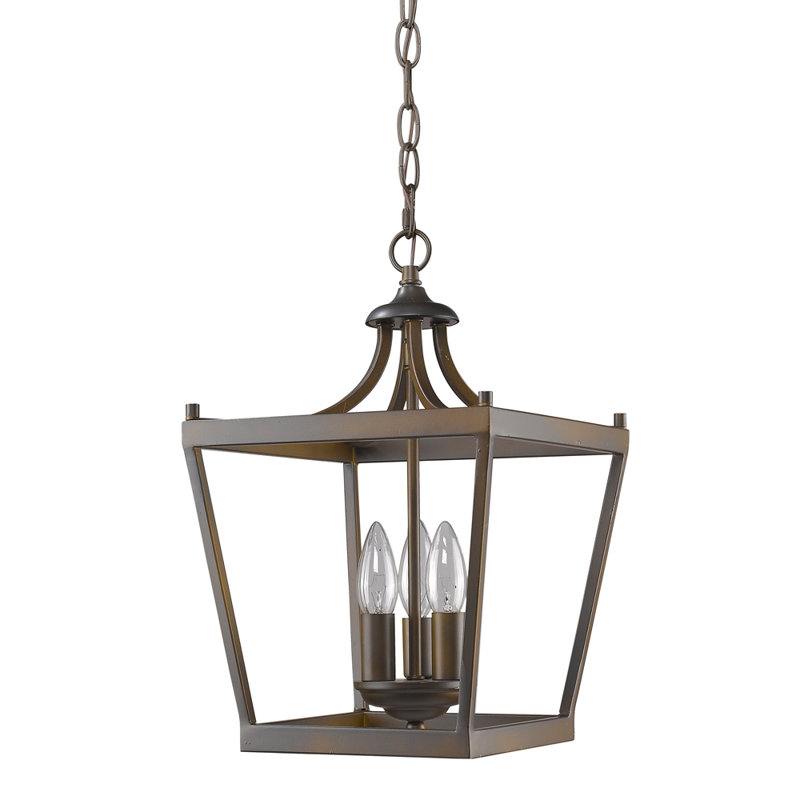 Luminaire suspendu géométrique 3 lumières lanterne Rancourt, Bronze huilé