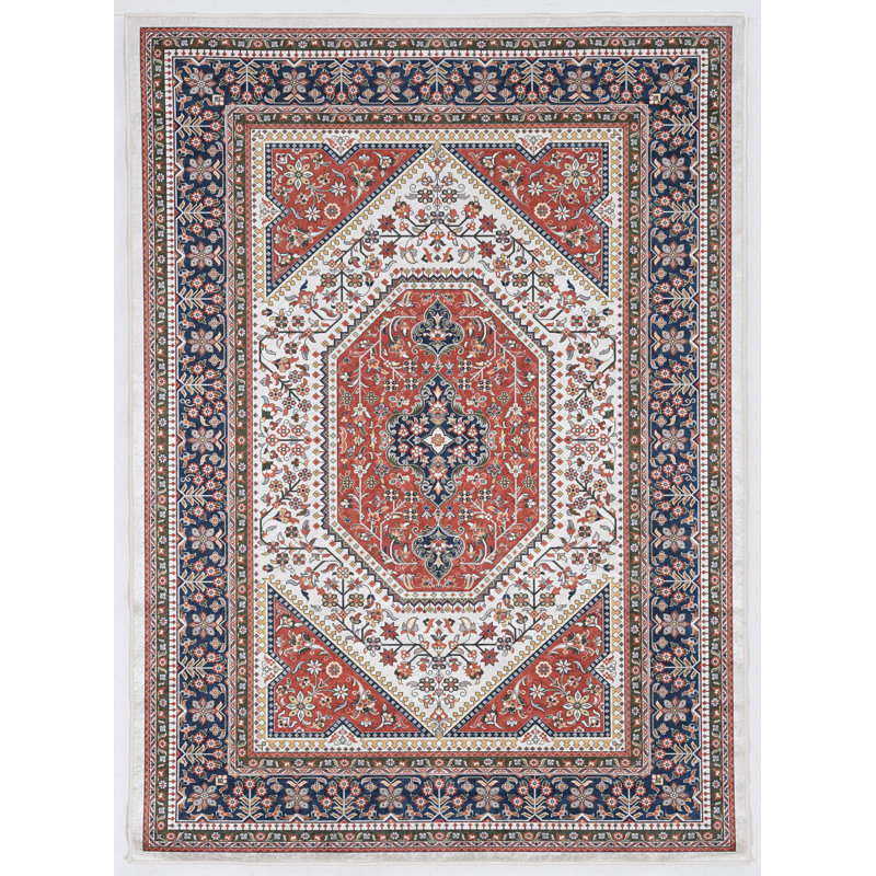 Emanuel Traditional Machine Woven Flatweave Red and Navy Area Rug with Non Skid Backing , Rectangle 3'3" x 5'