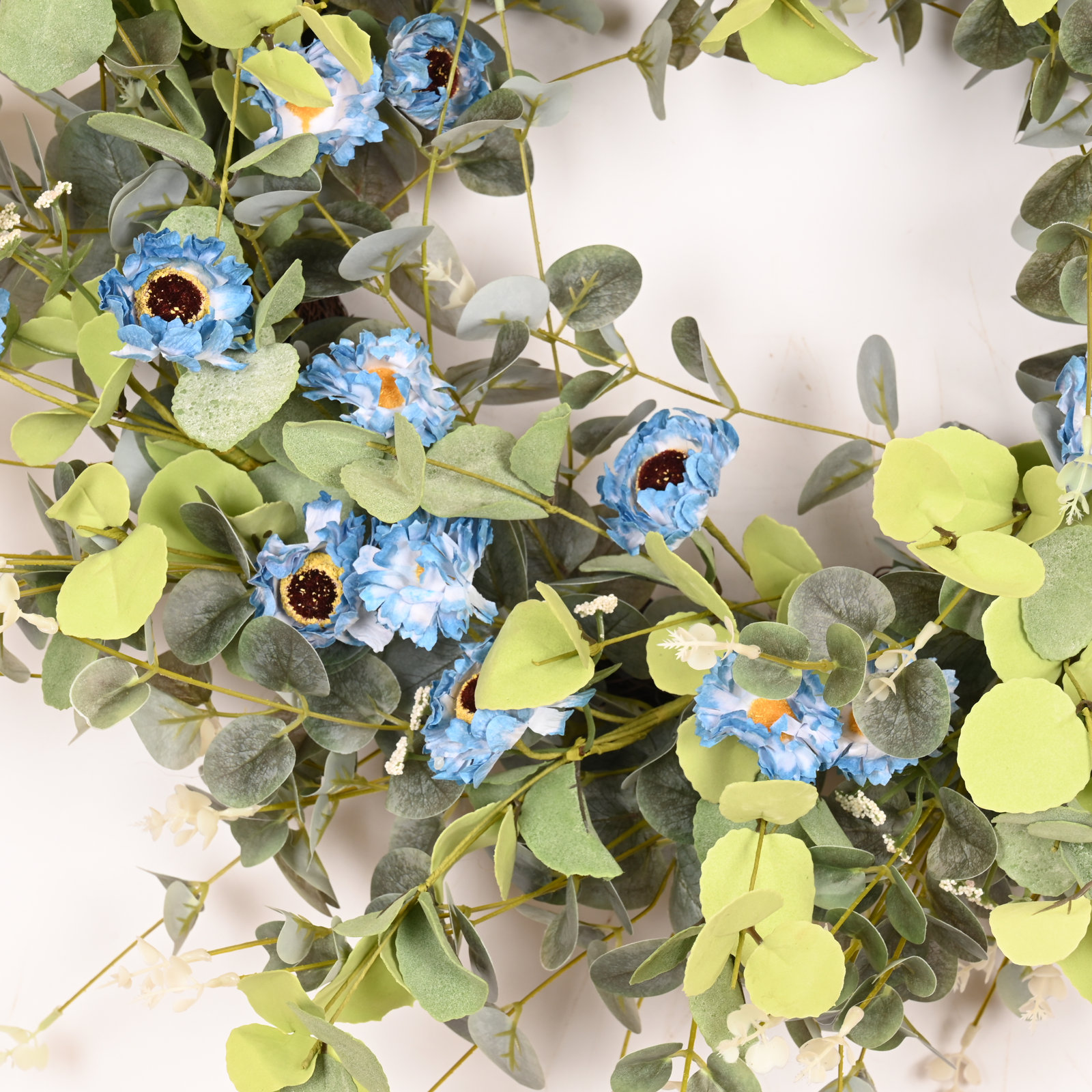 26" Artificial Everyday Eucalyptus Berry Daisy Front Door Wreath, Blue