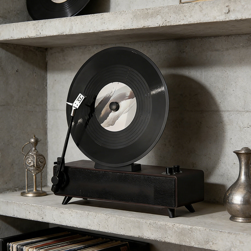 Tourne-disque minimaliste de luxe avec haut-parleurs Bluetooth intégrés, Marron foncé