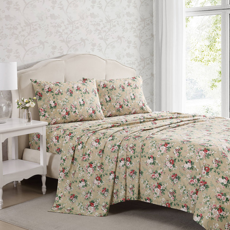 Ensemble de draps en percale de coton Percale Novelty Laura Ashley, Ensemble de draps pour grand lit avec deux taies d