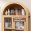 Vitrine de rangement arquée de 71 po Ato, garde-manger de style campagnard avec portes en verre, tiroir et tablettes-1892392817