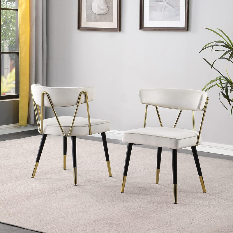 Aarhus Upholstered Gold Metal Side Chair , Cream Velvet