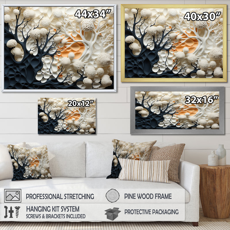«Abstract Coral Flowers Collage I», reproduction sur toile, Cadre simple noir, H 30 po x l 40 po x P 1,5 po