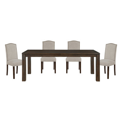 Ensemble de salle à manger 5 pièces brun foncé et tissu taupe avec chaises d'appoint 4X