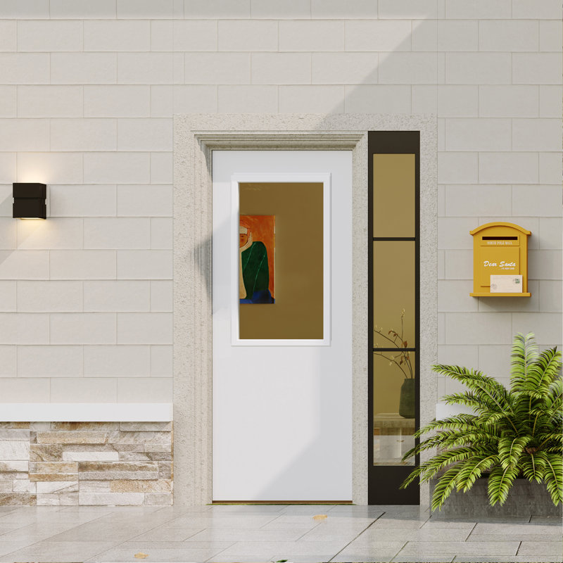 Dalle de porte d'entrée avec cadre insonorisant - 1 verre transparent, bois massif apprêté blanc, Oui, L 36 po x H 80 po