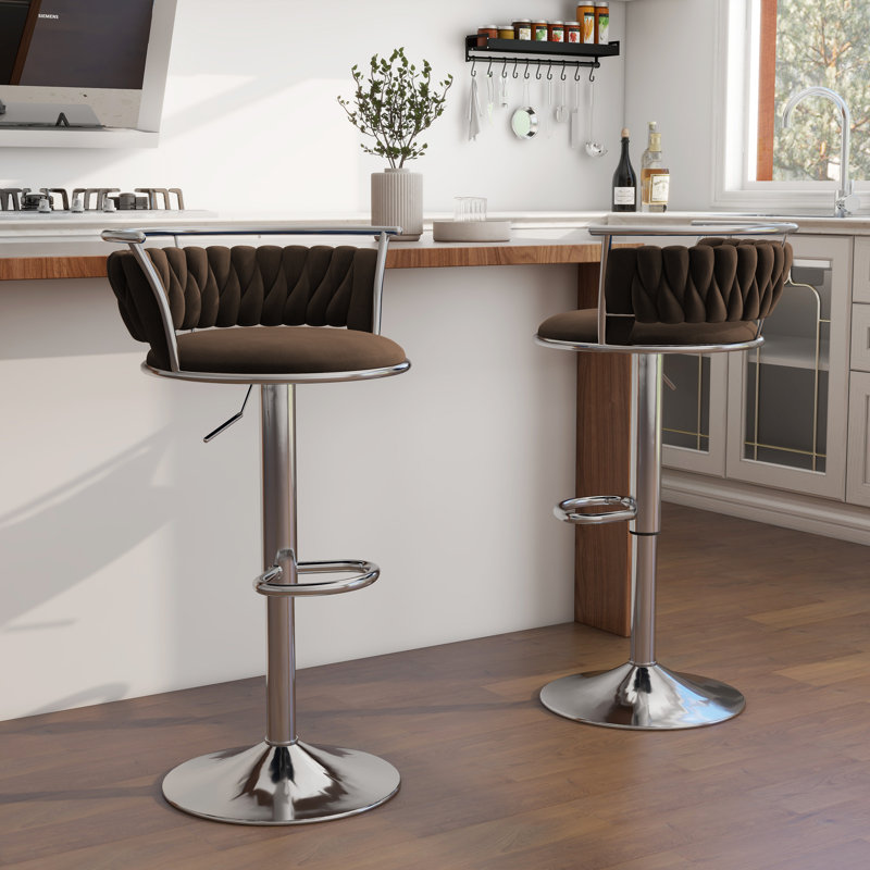 Christal Height Adjustable Swivel Bar Stool, Coffee, Silver
