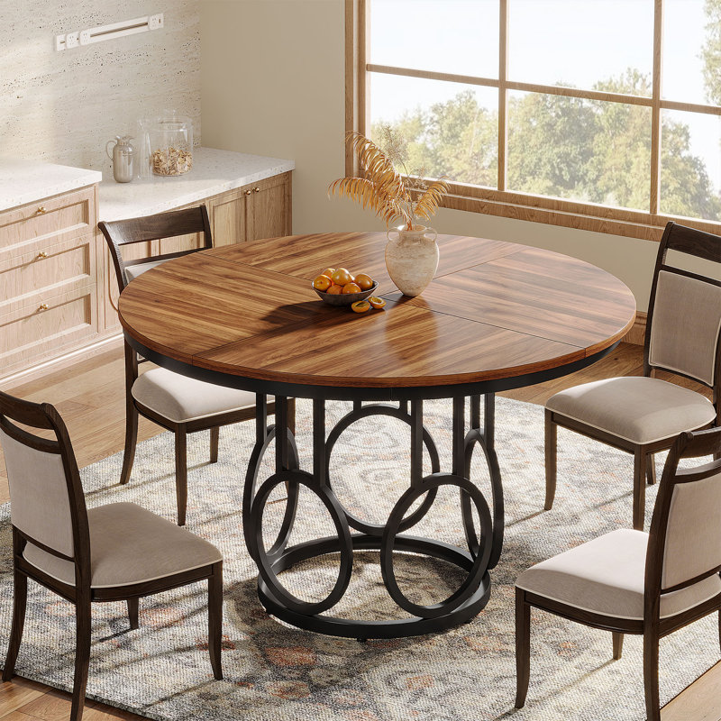 Round Metal Base Dining Table, Brown