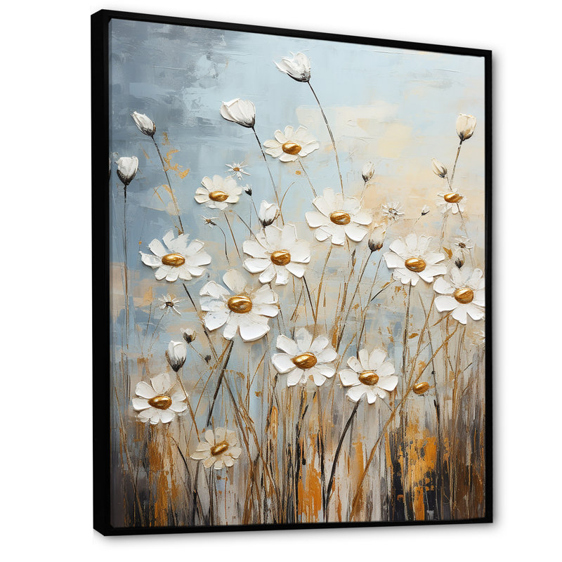 Marguerite blanche en fleurs élégance III - imprimé, H 44 po x l 34 po x P 1,5 po, Cadre flottant noir