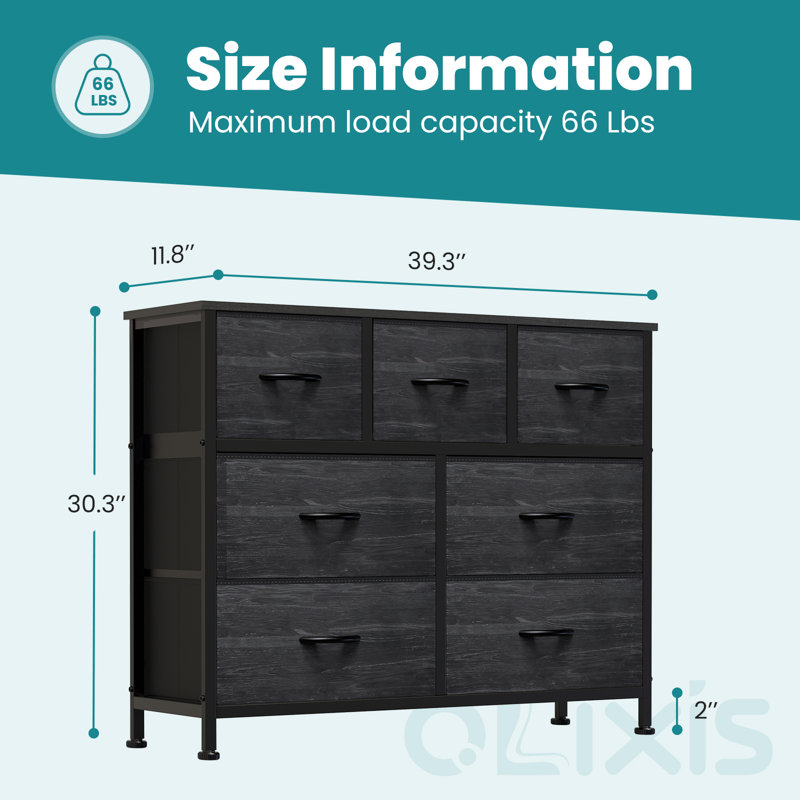 Verdi 7 Drawer 39.3" W Chest of drawer with Wood Top & Fabric Drawer, Gradient Gray