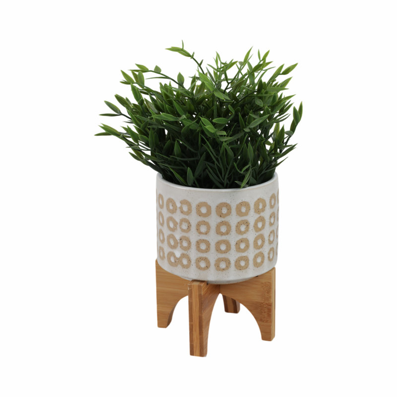 Circles Planter with Stand, White, 7" H x 5" W x 5" D