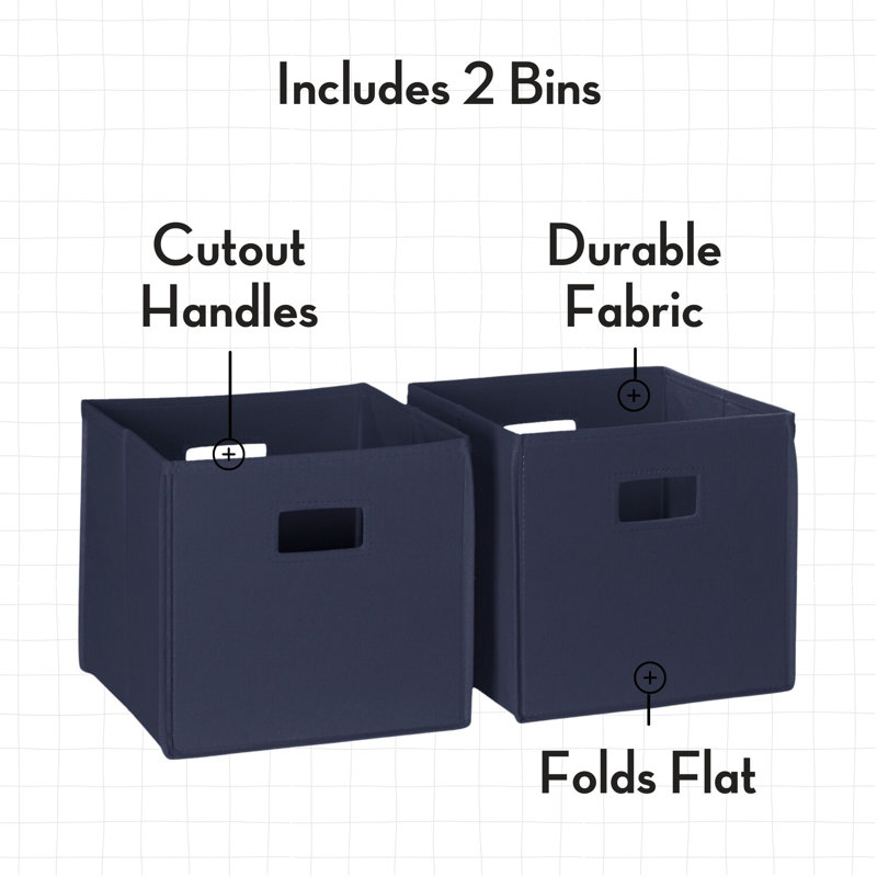 RiverRidge Kids Desk, Activity and Play Table with 6 Storage Cubbies - White with 2 Fabric Bins, White/Navy