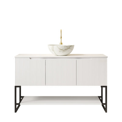 Meuble-lavabo 48 po avec lavabo en céramique blanc mat