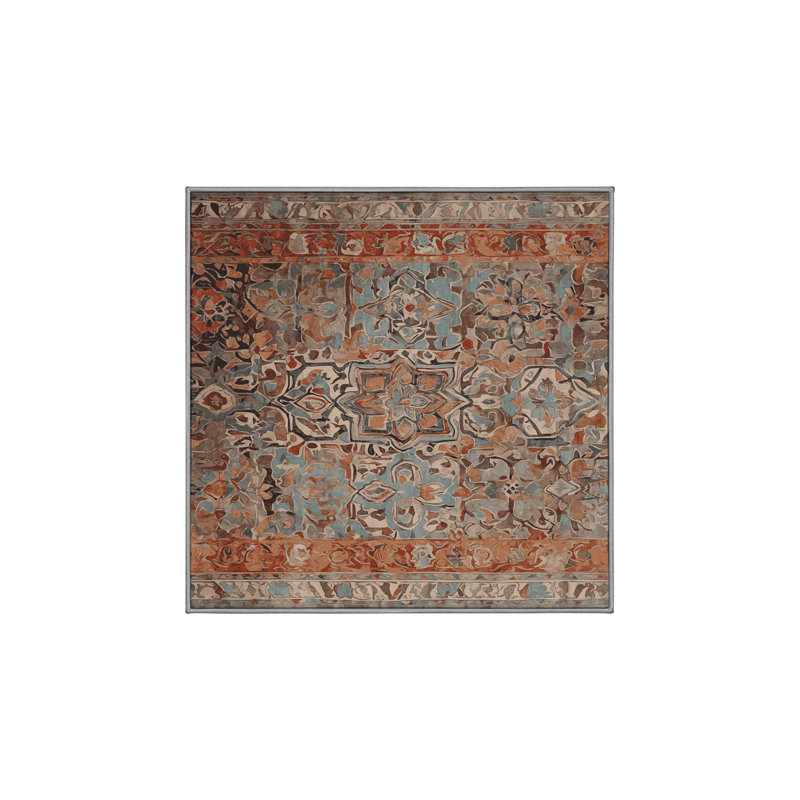 Machine Washable Brown Area Rug, Square 4'