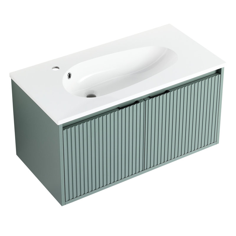 Meuble-lavabo moderne 36 po avec rangement spacieux - Lavabo mural à 2 portes en résine