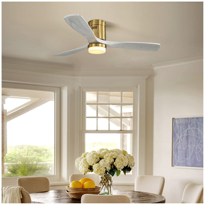 Ventilateur de plafond décoratif 52 pouces avec lumière DEL à intensité variable, télécommande 6 vitesses, 3 pales en bois massif, moteur à courant continu réversible pour le salon
