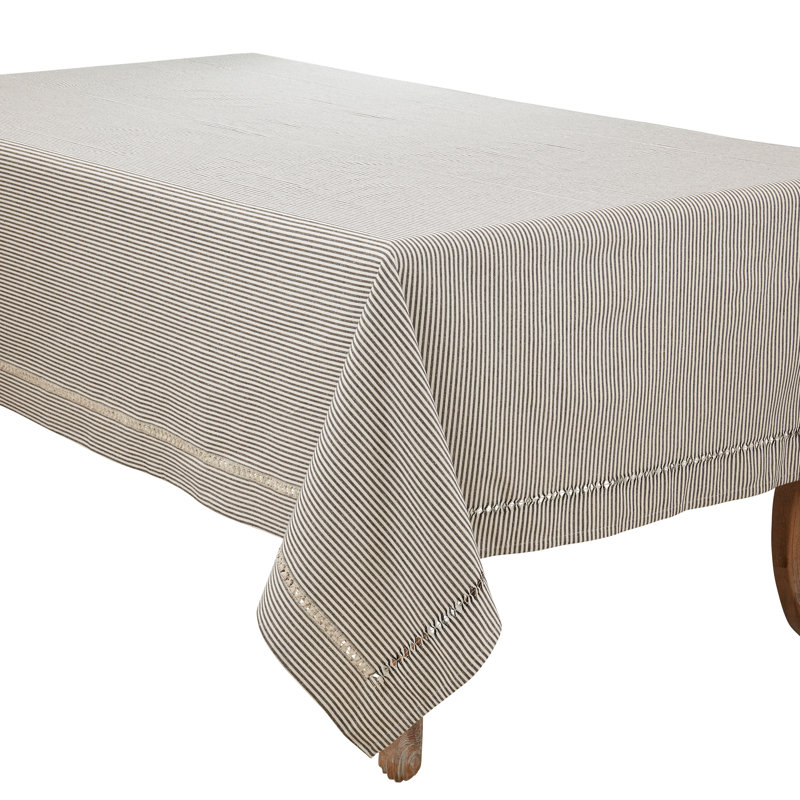 Black and White Striped Cotton Hemstitch Tablecloth