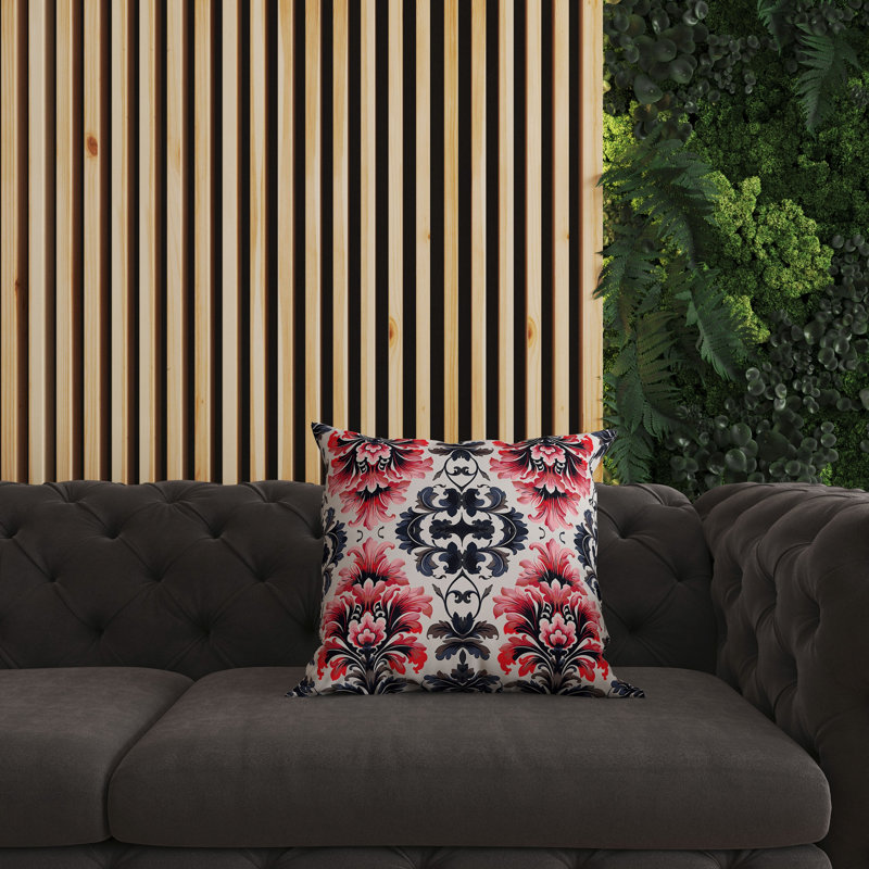 Coussin décoratif réversible intérieur / extérieur Damask Rapture, H 26 po x l 26 po, Rouge / rose / gris