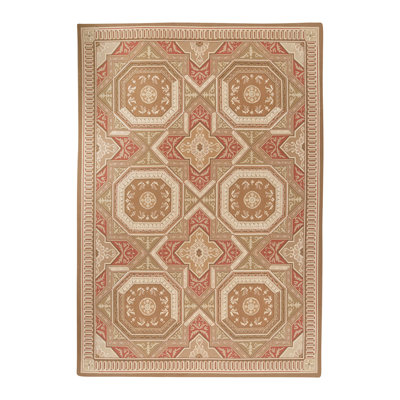 Tapis unique brun / rouge / ivoire noué à la main de haute qualité