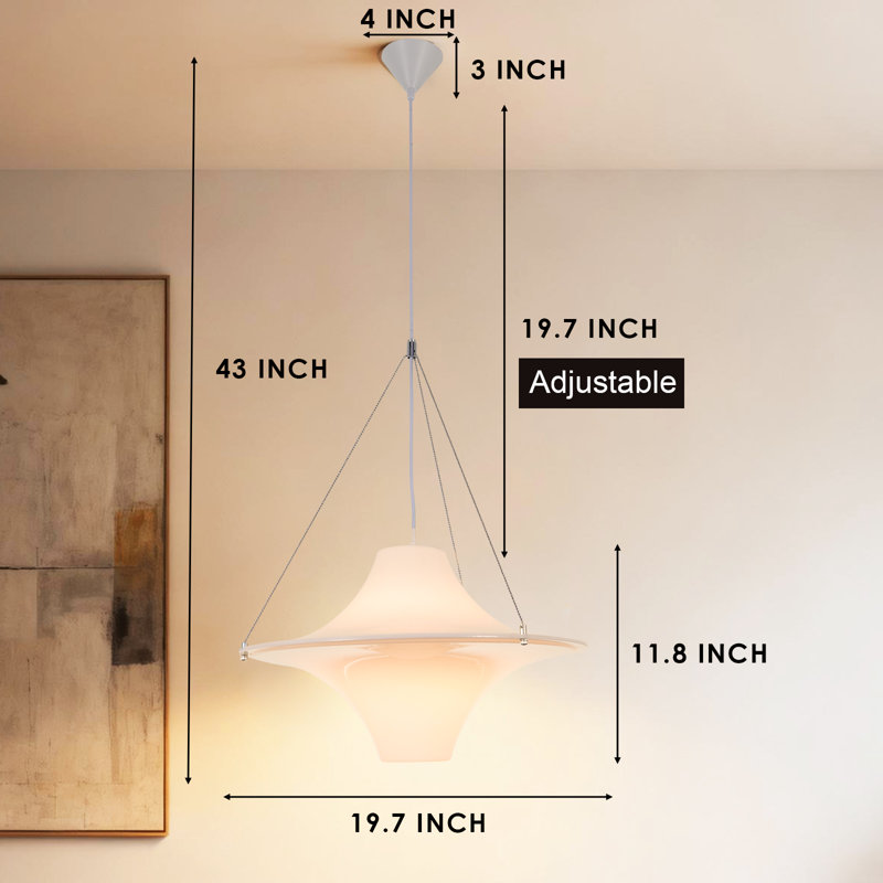 Modern Milky White Glass Pendant Light With Adjustable Cord, E26 Bulb