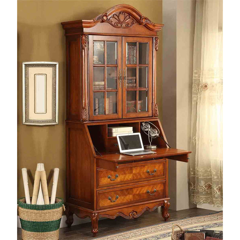 American-style Solid Wood Bookcase-Desk Combo