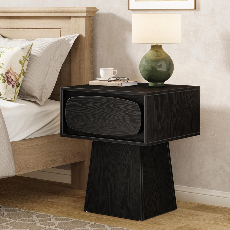 Table de chevet de chevet avec tiroir, Individuel, Noir