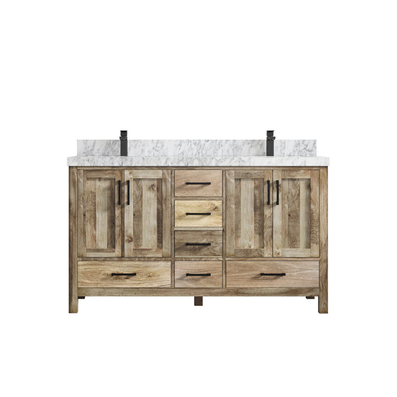 Ensemble de meuble-lavabo double 60 po Malibu, Naturel, Marbre de Carrare