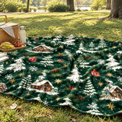 Couverture polaire douillette de Noël, motif flocons de neige et sapin, idéale pour le canapé, la chambre ou le salon. Décoration intérieure pour la maison.