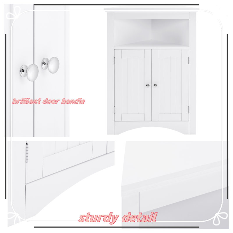 Small Wooden Bathroom Floor Corner Cabinet – Space-Saving Design With Cabinet & Shelf(White), White