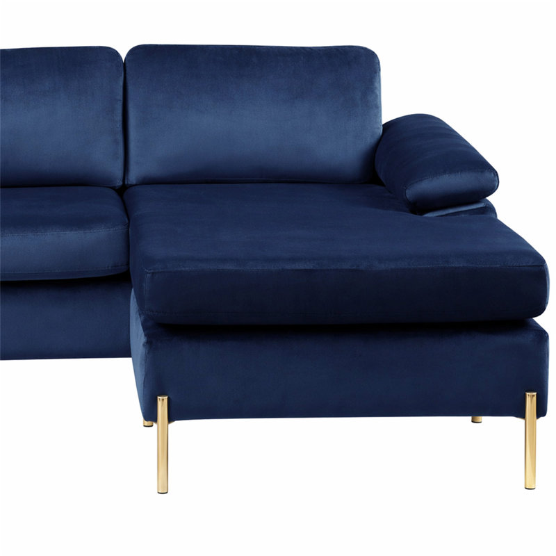 Canapé modulaire en velours avec méridienne Shannon, Bleu