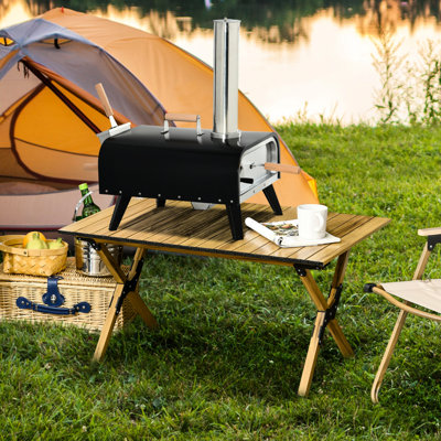 Portable Pizza Oven With 12" Rotating Stone, Foldable Legs, Stainless Steel, Spice Up Your Outdoor Gatherings Pizzas Maker Portable, Make Backyard Place For Delicious