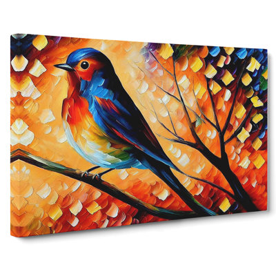 Robin Bird Painting Abstract - Wrapped Canvas