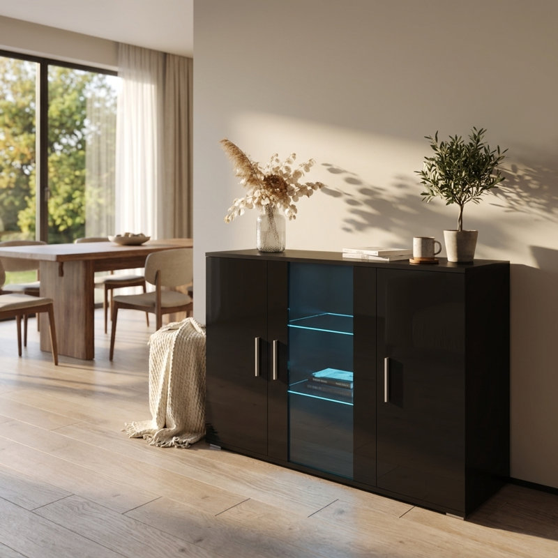 Sabala 47" Sideboard with High Gloss Finish, Black