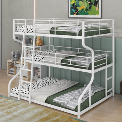 Full XL Over Twin XL Over Queen Size Triple Bunk Bed With Long And Short Ladder