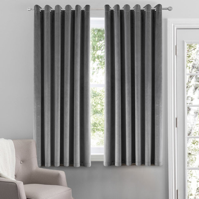 Crushed Velvet Eyelet Window Curtains, Grey, 168cm Width x 183cm Drop