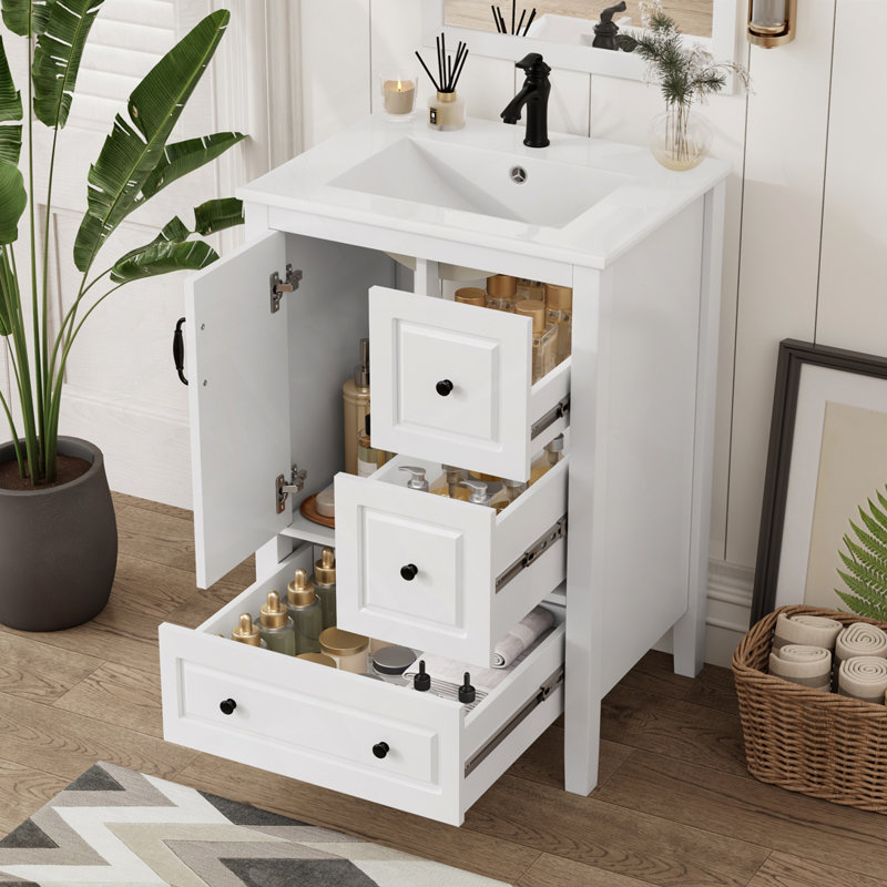 Meuble-lavabo avec lavabo, armoire et tiroirs, Blanc
