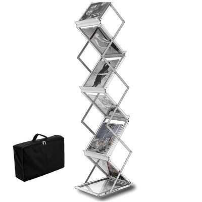 Literature Rack, 6 Pockets, Pop up Aluminum Magazine Rack, Lightweight Catalog Holder Stand w/Carrying Bag for Living Room, Hotel, Trade Show, Exhibit by Latitude Run