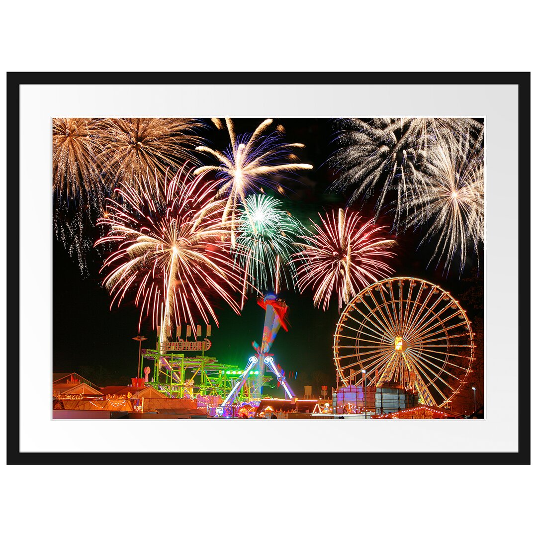 Gerahmtes Poster Silvester Riesenrad Feuerwerk