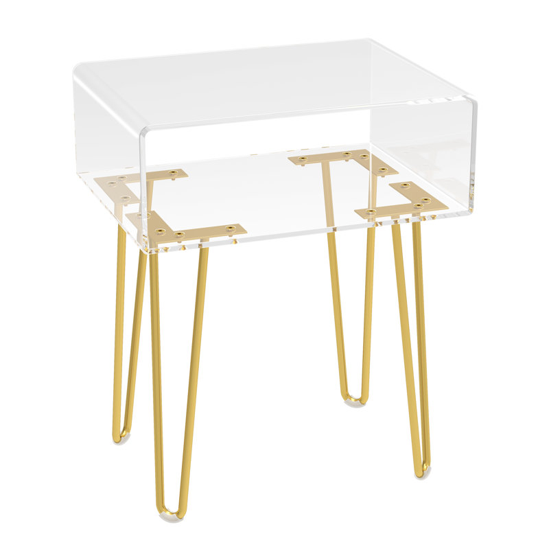 Clear Acrylic Nightstand with Tripod Metal Legs