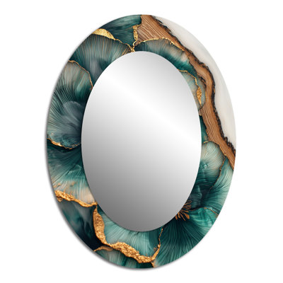 Emerald Leaves Wood Slide II - Landscapes Oval Decorative Mirror On Metal